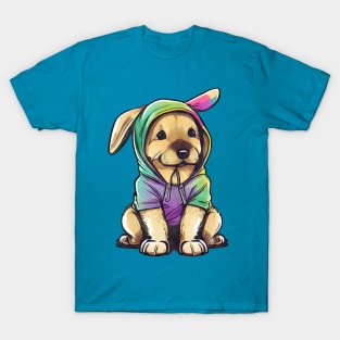 Cartoon Dog Wearing Hoodie T-Shirt